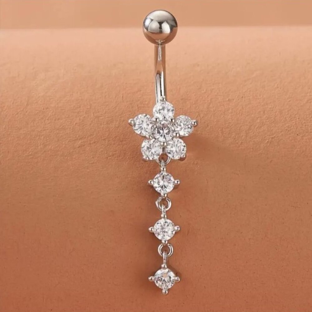 NIP Flower Rhinestone Belly Button Ring